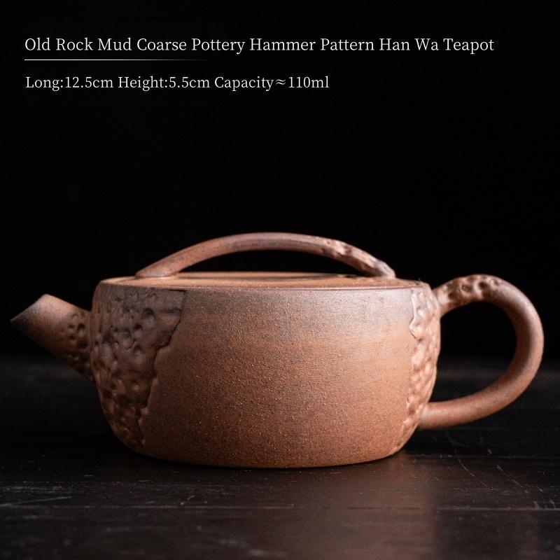 

110ML Old Rock Mud Hammer Pattern Teapot Rough Pottery Han wa Teapot Retro Tea Making Pot Vintage Tea Kettle Tea Ceremony