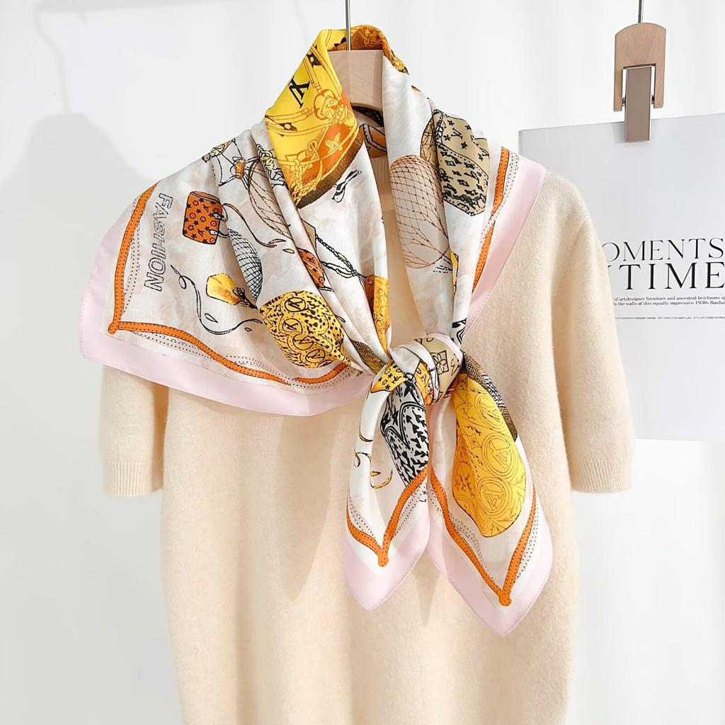 New printed twill square scarves: versatile scarves for travel and the workplace, including professional neckerchiefs