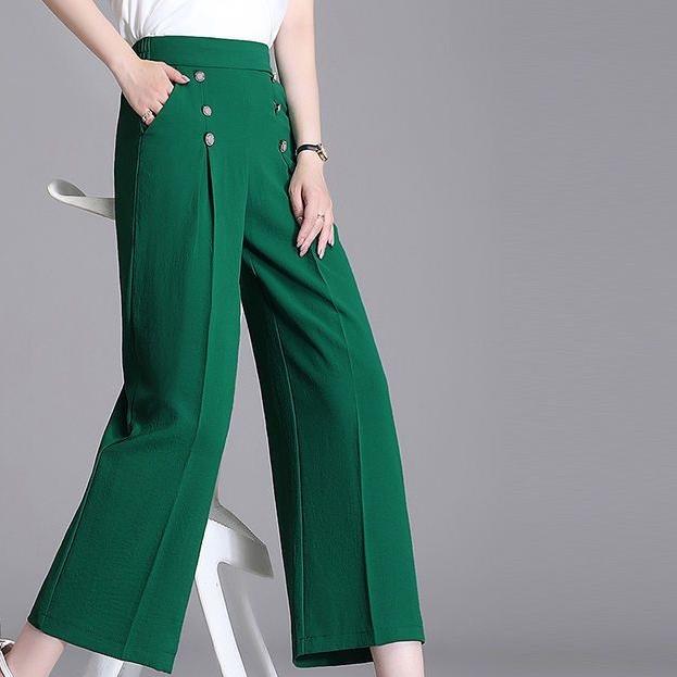 Dwurzędowe Spodnie z Szerokimi Nogawkami Damskie Casualowe z Wysokim Stanem Długość do Kostki Pantalones Nowa Moda Workowate Proste Spodnie