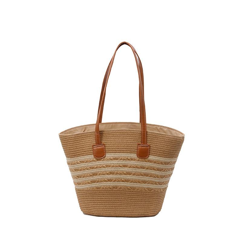 New Clash of Colours Summer Versatile Commuter Ladies Woven Tote Bag Simple Large-capacity Straw Bucket Bag