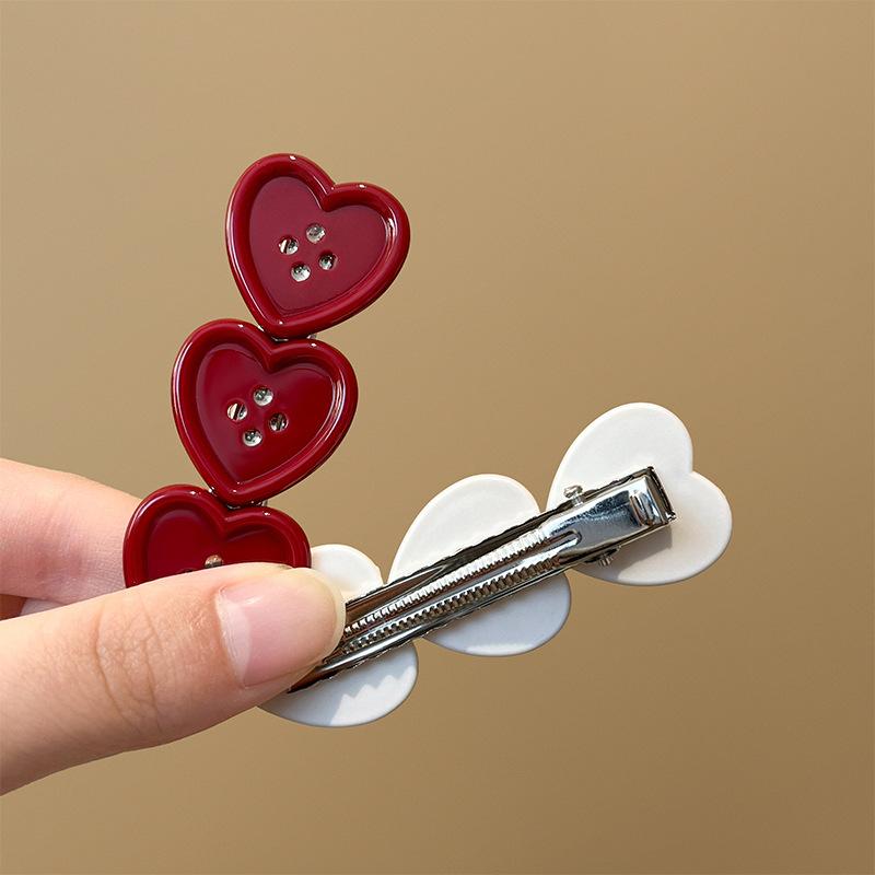 4Pcs/Set Sweet Love Button Hair Clips for Women Side Bangs Girly Cute Duckbill Clip Hair Accessories for Women Girl