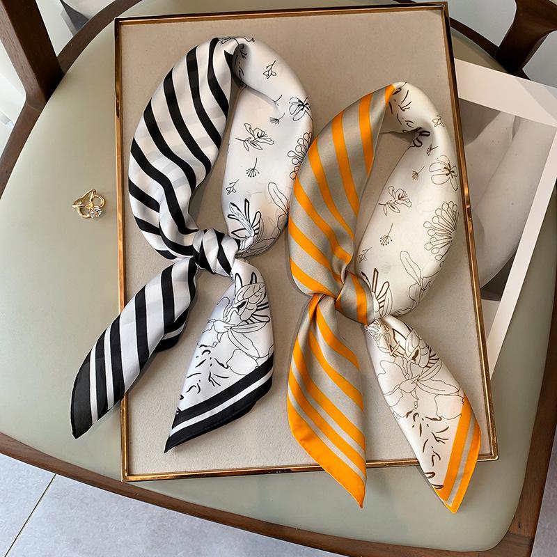 1116 new spring and autumn small floral temperament small silk scarf women's headband decorative scarf 71 square scarf dual-purpose shawl headband