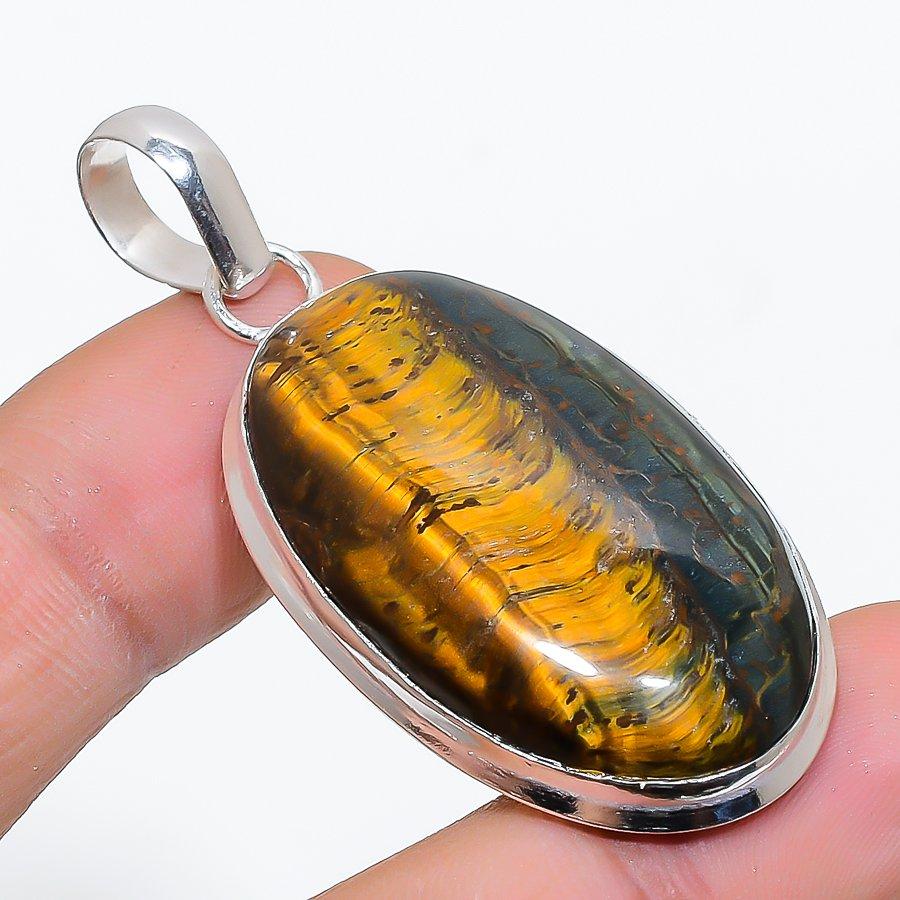 

Подарочный кулон ручной работы из стерлингового серебра 925 пробы с натуральным тигровым глазом 2,09 дюйма u2q49