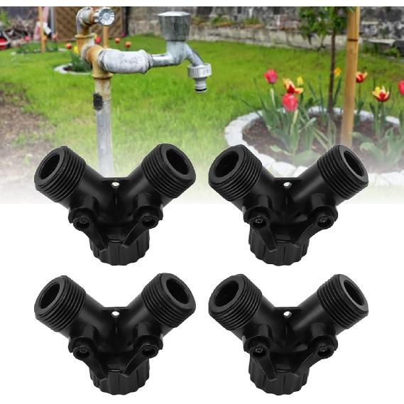 Tap Y Splitter 2 Way 2 Valves Hose Splitter Connector for Garden Hose Faucet EU Standard 4pcs (Black)