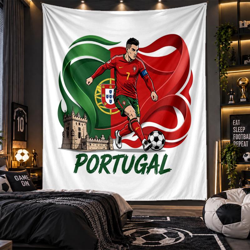 Wall Hanging Tapestry Portugal Football Print Cloth for Living Room Bedroom Home Decor