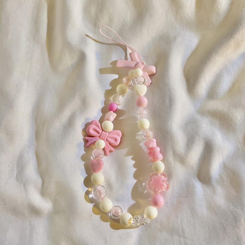 Bracelet de perles d'amour pour femmes, petit nœud en cristal frais, fleurs, amour, chaîne de téléphone portable, anti-chute, accessoires de coque de téléphone portable, DIY