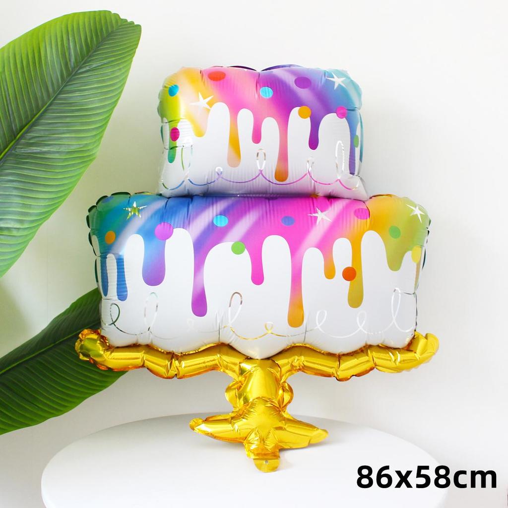 Colorful Large Birthday Cake Foil Balloon for Kids' Party Decoration and Photo Props