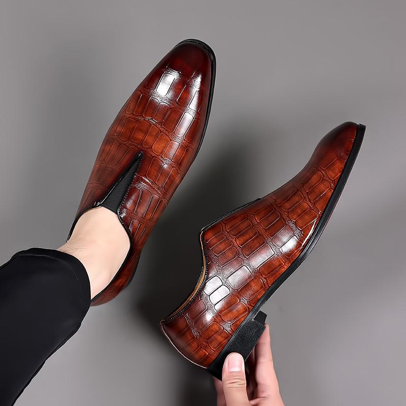 Men Dress Shoes Casual Mens Leather Shoes Slip On Fashion Loafers Square Heeled Social Shoes Male Zapatos De Vestir Big Size 48