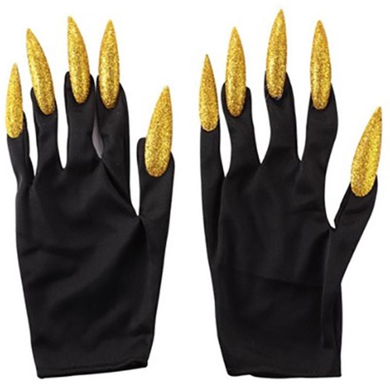 

Scary Fingernails Claw Gloves with Shining Long Nails Party Decorations Props золотий