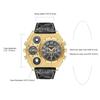Dual Time Leather Band Sports Business Gold and Perfect Gift for Him or Fashion Accessory Men's Watch, Waterproof, Simple, Casual, Style, Black, Her,