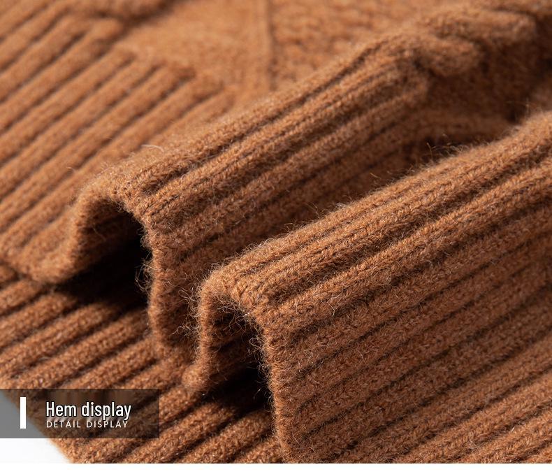 Winter Men's Wool Blend Jacquard Sweater: Thickened Long Sleeve, Half-High Collar, Fashion Casual for All Ages