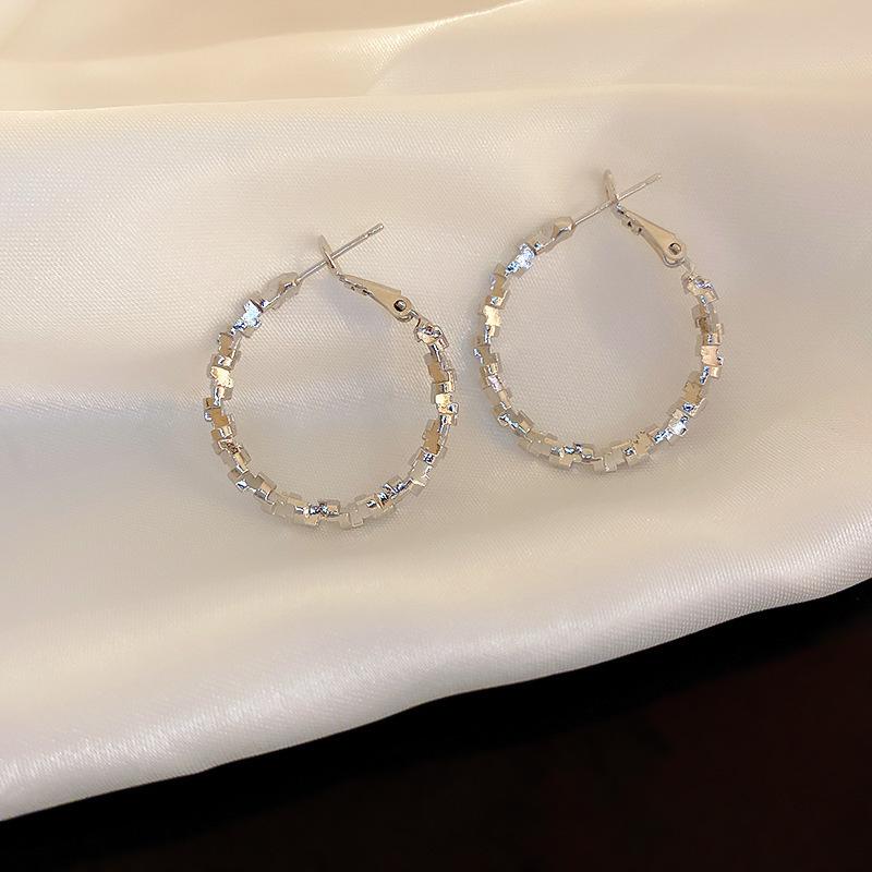 French cold wind silver brushed geometric love earrings stud earrings simple and versatile earrings