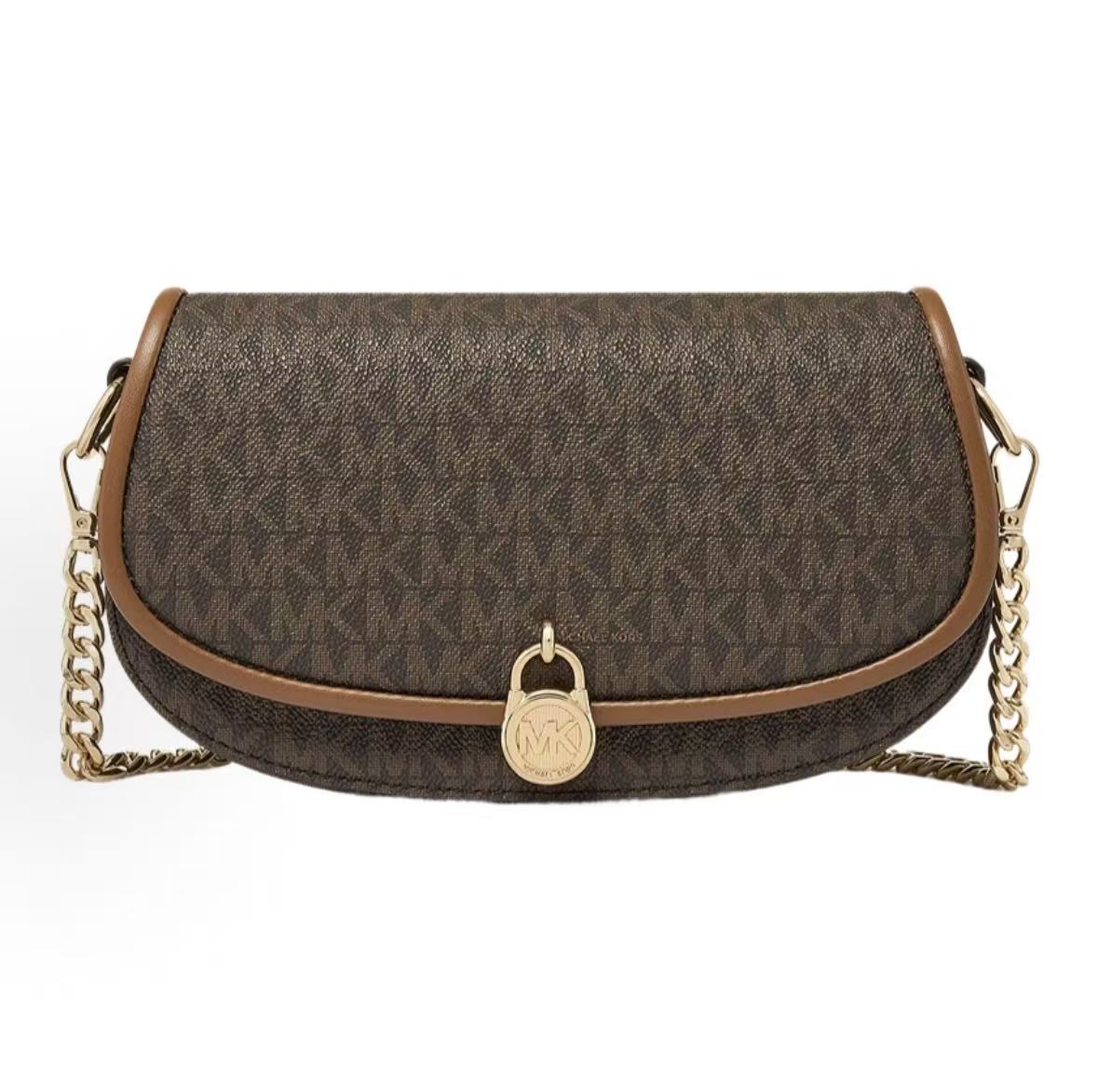 

Michael Kors MK Mila Monogram Gold Lock Crossbody Bag Small Women Bags Dark-Brown 35F5GIMC1B-200 Basic Set (Bag+Dust Bag)