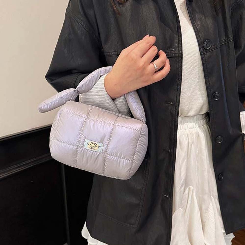Quilted Puffy Tote Pouch Large Capacity Grid Puffer Handbag Cloud Pleatd Grid Bag  Travel