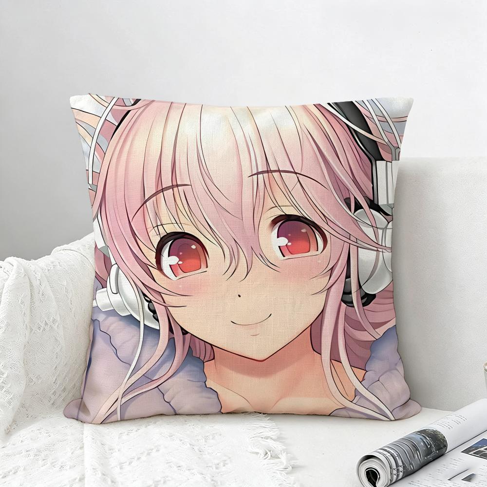 Game Super Sonico Cushion Cover Natural Linen Pillowcase Set AllinOne Decor for Sofa Bedroom Chair