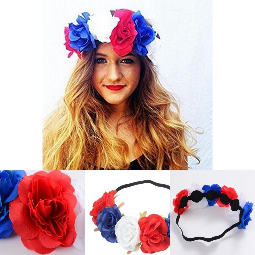 Beautiful Red White Blue Flower Crown Headband For Royal Celebrations