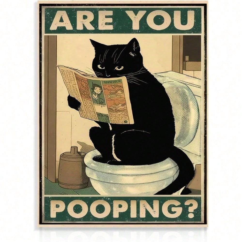 Funny Black Cat Metal Wall Poster Bathroom Toilet Decor