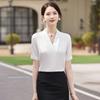 White Women's V-Neck Short Sleeve Shirt - Summer Professional Wear for a Goddess Style