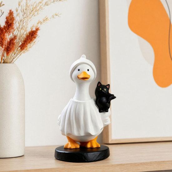 DYS Halloween Goose Figurine, Witch Hat Resin Ornament, Cute Ghost Statue for Tabletop Mantel Shelf Holiday Decoration