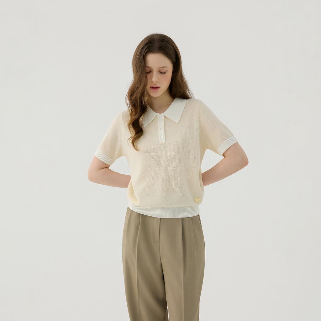 MARTINE GOLF Atelier Collar Knit Pullover_Beige