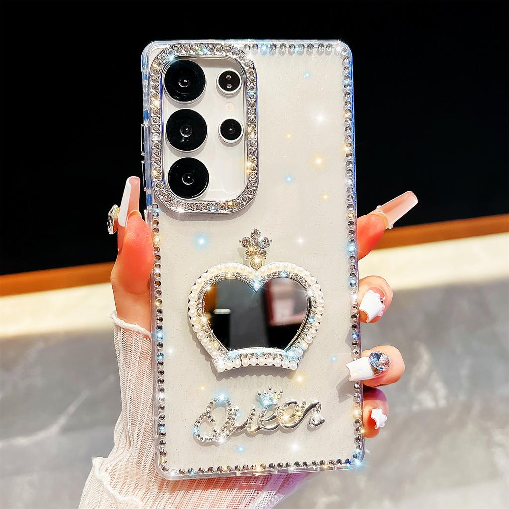Handmade Sparkly Diamond Crown Mirror IMD Phone Case, Compatible with Samsung S23 Ultra/S24/S25 & A07/A15/A16/A17/A26/A35/A36/A55/A56
