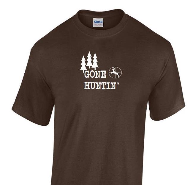 

Gone Huntin T-Shirt Funny Hunting Deer Chocolate Brown White Shirt S-3XL S