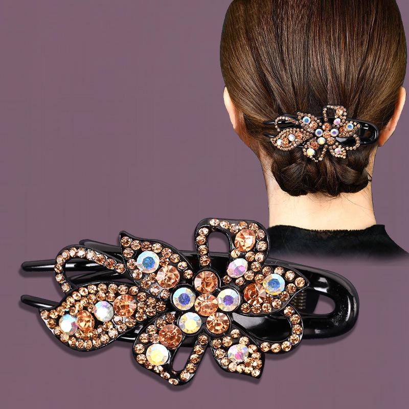 Pince à cheveux coréenne rétro à strass - Grand style bec de canard pour chignon