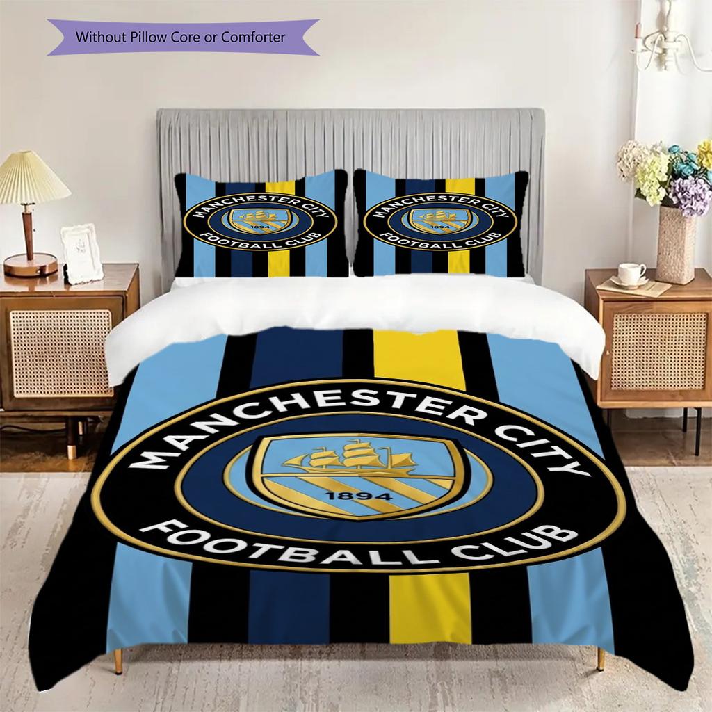 Manchester City Pride Three-piece set (1 * duvet cover + 2 * pillowcase, without core) 2DFlat Christmas birthday gift Duvet cover and pillowcase
