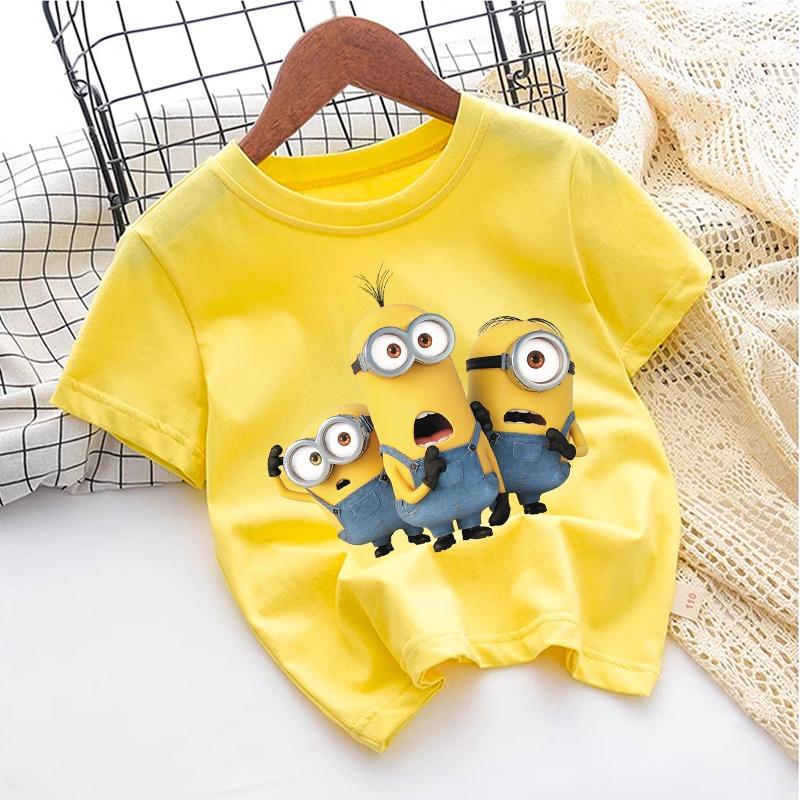 Palm Tree Folding Sun Pattern Summer Boy and Girl Casual Round Neck Short Sleeved T-shirt