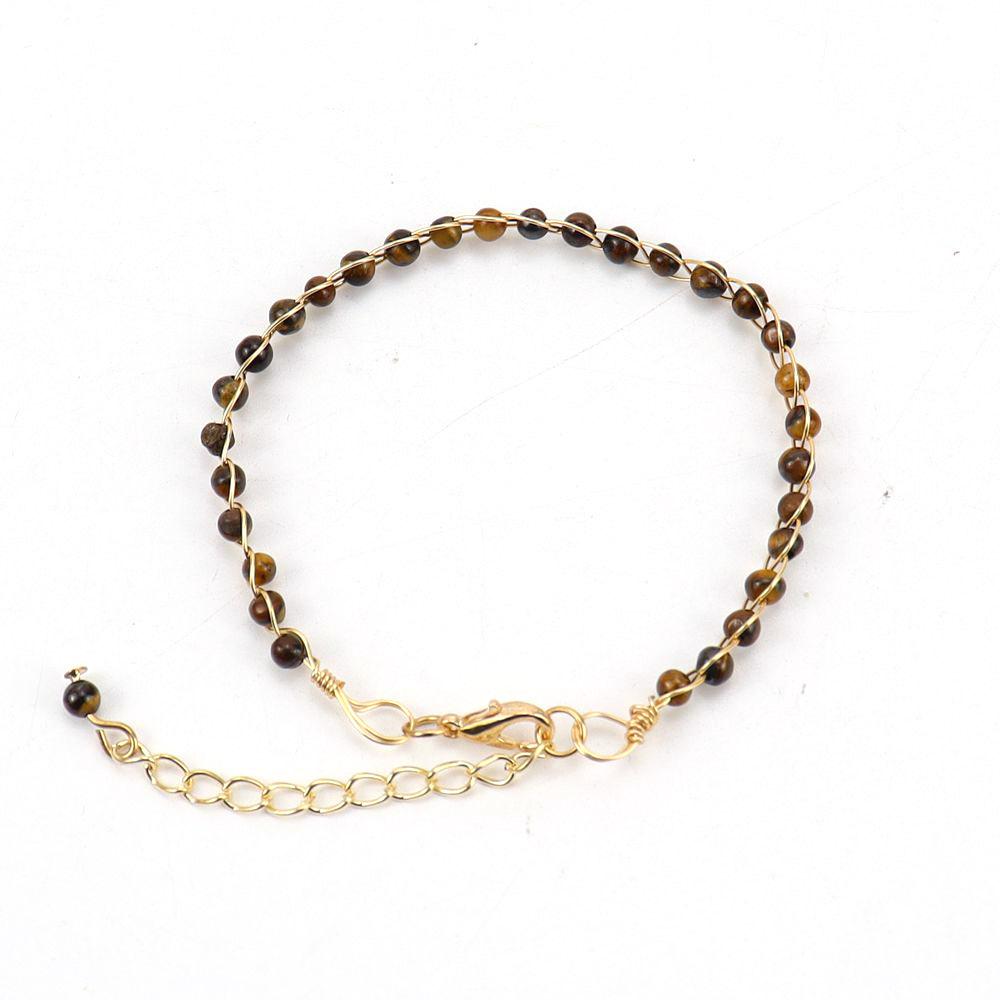 Personalized Handmade Gold Wrapped Agate Bead Crystal Bracelet Women'S Adjustable B75