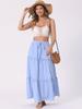 Allegra K Women's High-Waisted Tiered Maxi Skirt with Belt, Ruffles, and Plaid Pattern, Casual A-Line, Light Blue, Size L
