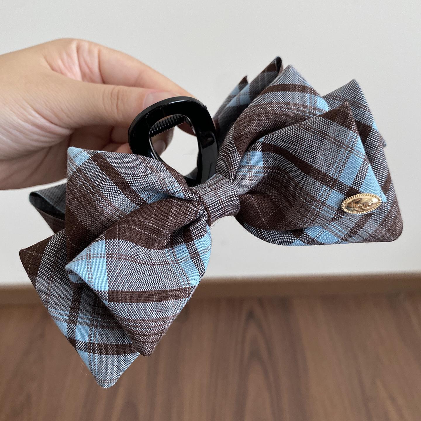 Blueberry Filling Korean Plaid Bow Claw Hair Clip for Women - Versatile Updo & Ear Covering Styling Clip
