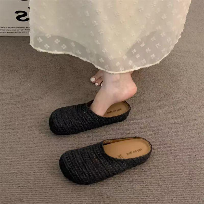 Women's Versatile Retro Soft Sole Sandals - French Toe Cap, Solid Color, Comfortable for Home & Outdoor Wear