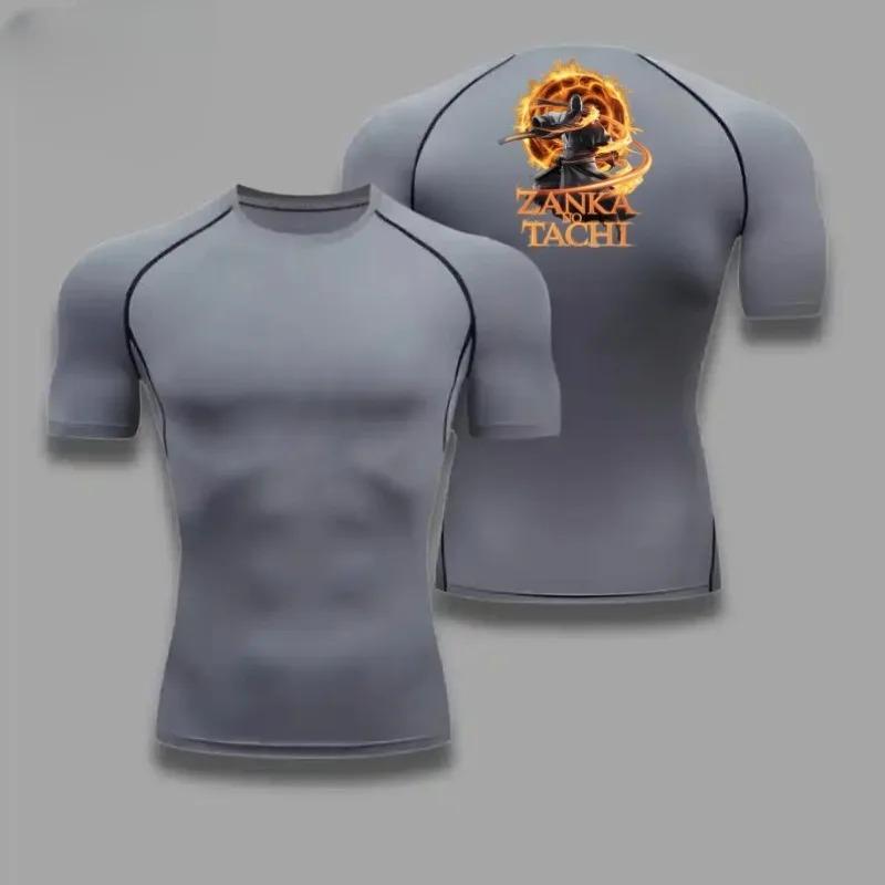 Comfortable Fitness T-shirt for Men Bleach Graphic Breathable Slim Fit Top Summer Gym Jogging Training Elastic Fitness Suit Tee