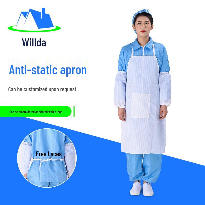 Blue & White Anti-Static Dust-Free Protective Apron for Food Workshops