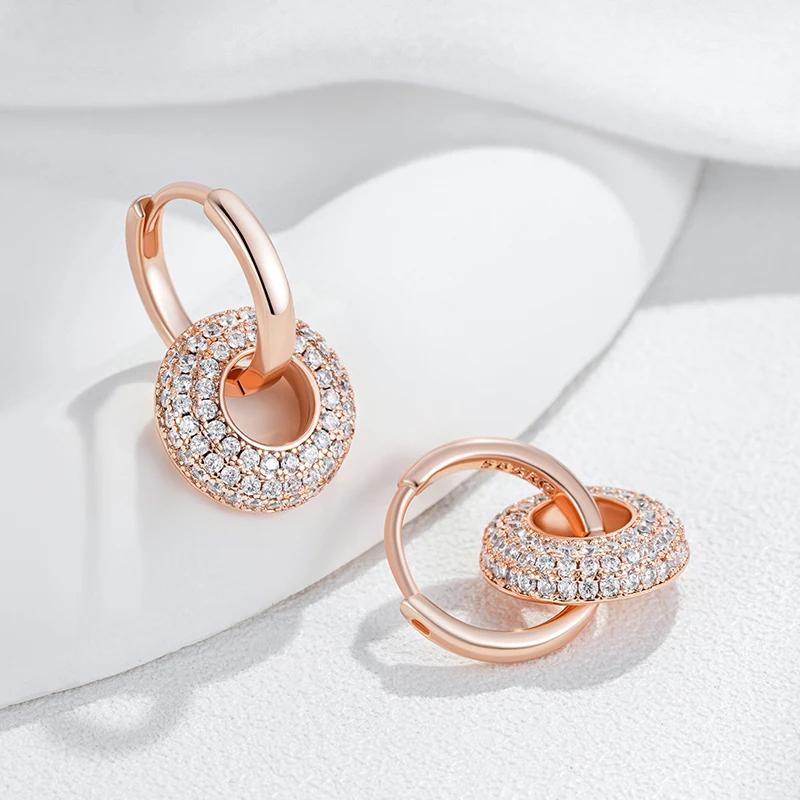 Golden Bagel Pendant Full Paved Zircon Women Blingling Hoop Earrings Fashion Women Costume Jewelry Matching Wedding Party