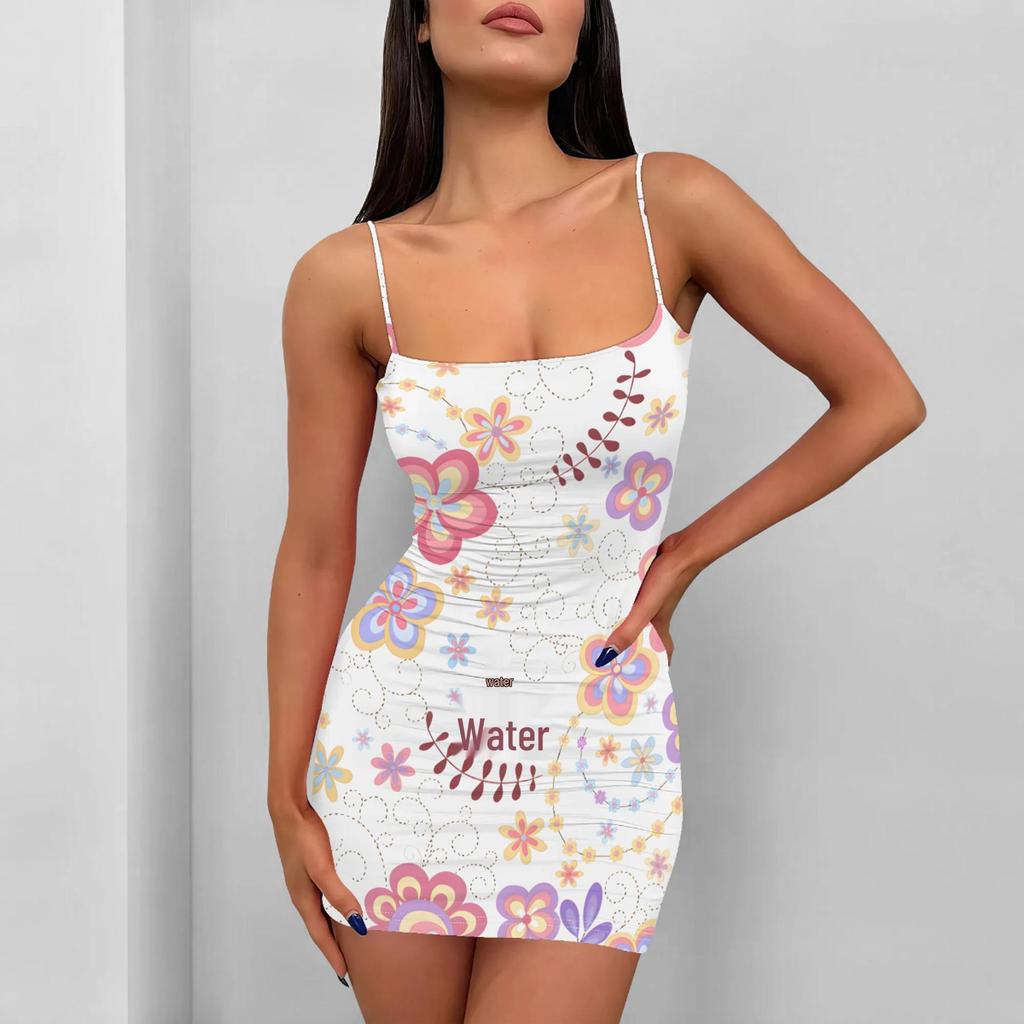 European & American Fashion Sexy Women's Black Print Sling Dress - MH142