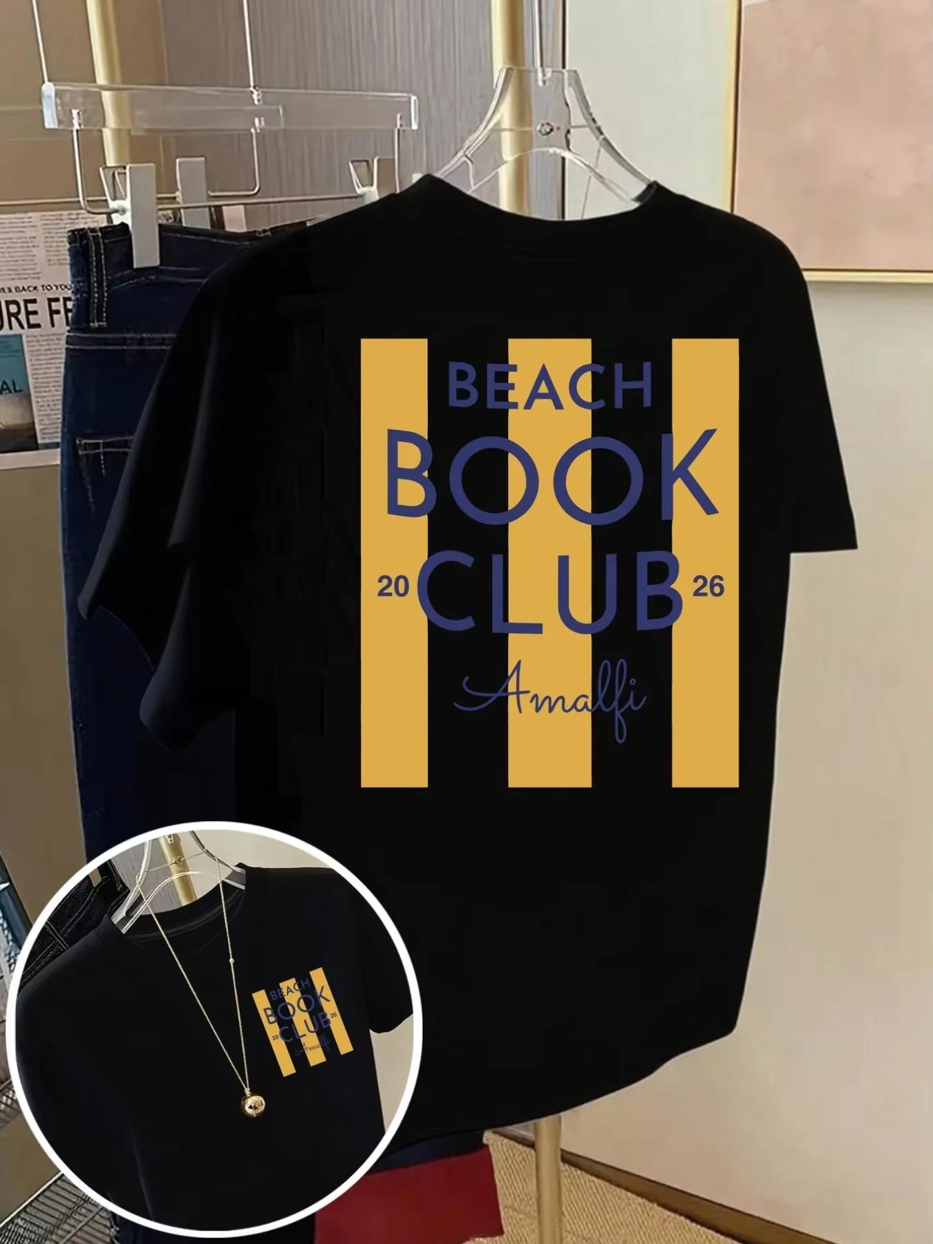 2026 Unisexs Beach Book Club Amalfi Pattern TShirt Summer Casual Vacation ShortSleeve TShirt Breathable Cotton Loose Top S