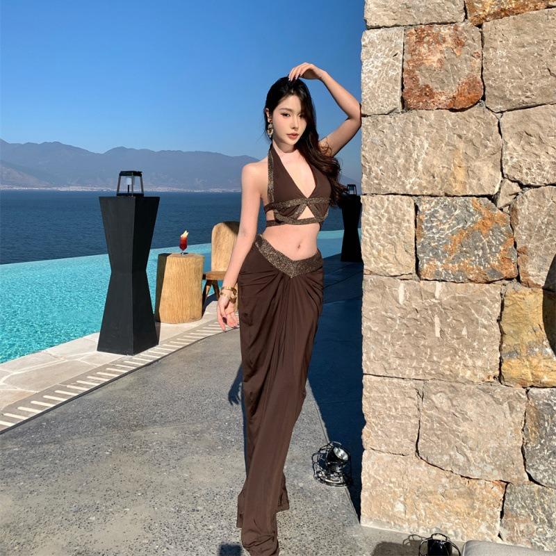 Travel Photo Wear Holiday Suit Long Dress Women's Sexy Tube Top Hip Skirt Two-piece Suit