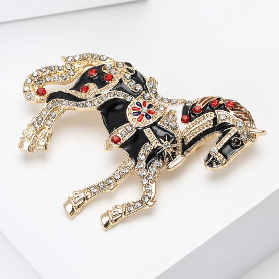 Alloy Multicolor Horse Brooch Rhinestone Inlaid Standing Horse Brooch Lapel Pin Zodiac Year Animal Brooch for Men Women Clothing Accessories