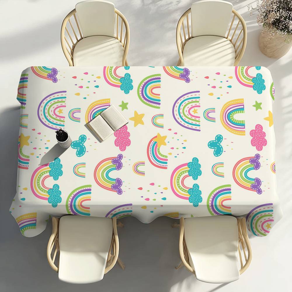Lovely Rainbow Table Cloth Party Decor Dining Room Home Kitchen Patios Waterproof Stain-Proof Table Cloth