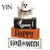 Durable Solid Wood Crafts Halloween Ghost Decoration, Wooden Sign Tiered Tray Ornament, Farmhouse Small Room Decor Tabletop Centerpiece for Coffee Bar