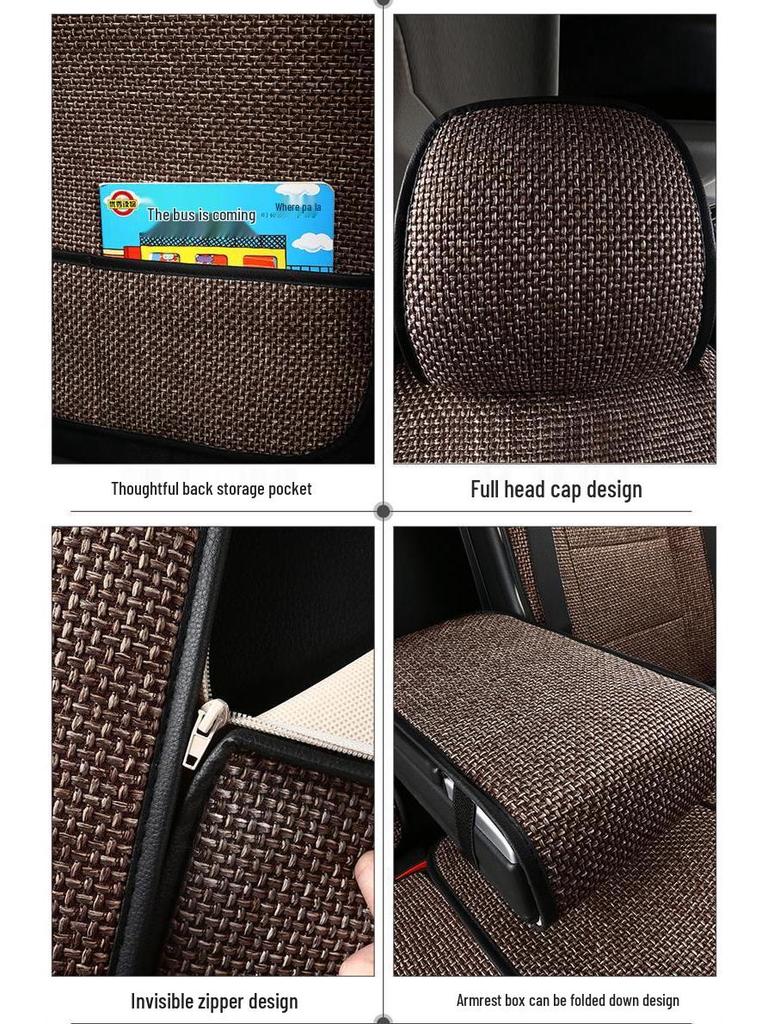 Universal Full Coverage Leather Car Seat Cushion and Linen Cover