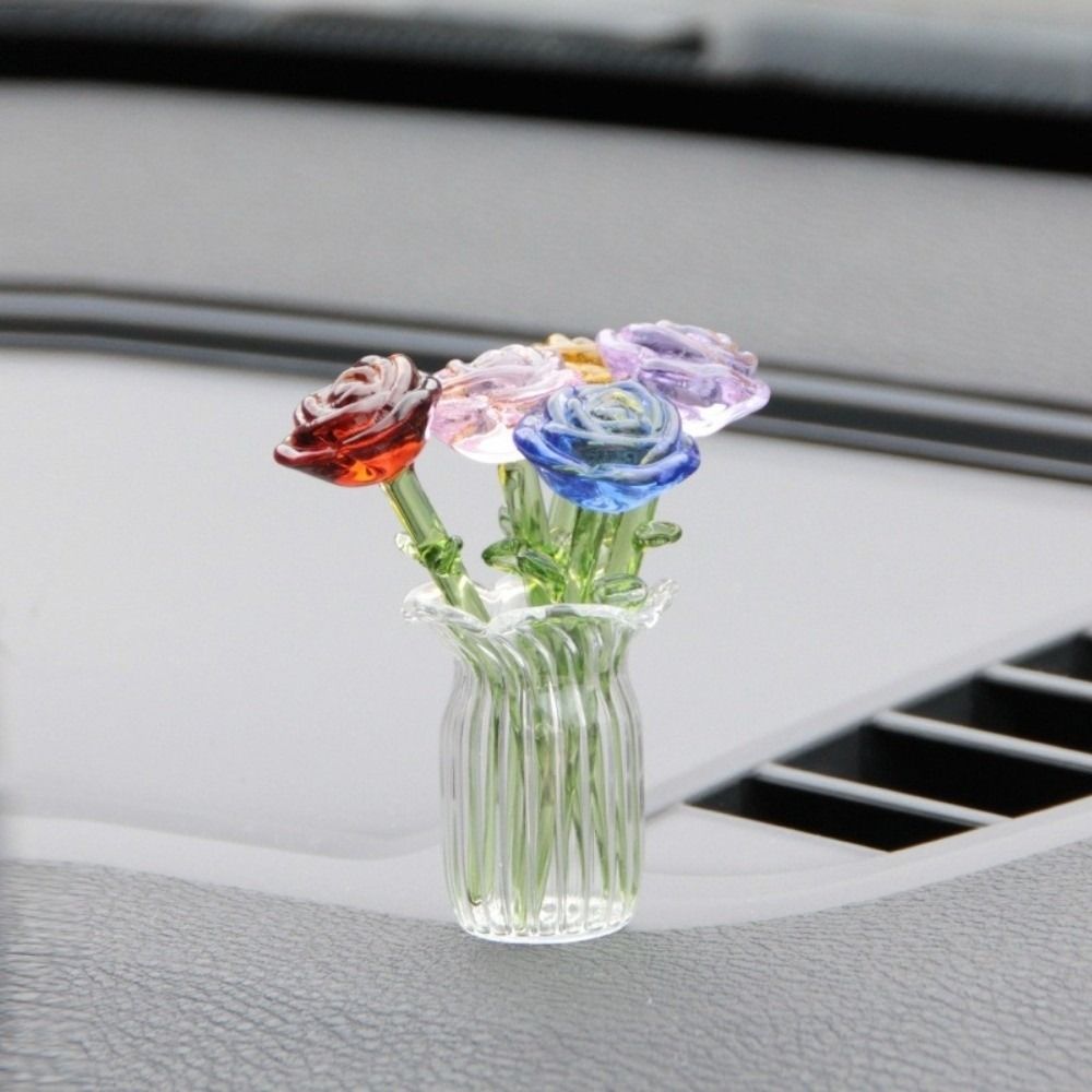 Colored Glaze Glass Flower Bouquet Mini Hand-blown Glass Flower Home Room Decoration