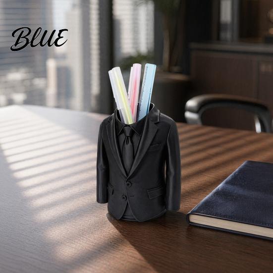 High-quality Pen Holder 3D Printed Suit-Shaped Holder, Creative Business Desk Organizer for Pencils Markers Scissors, Matte Desktop Black Minimalist
