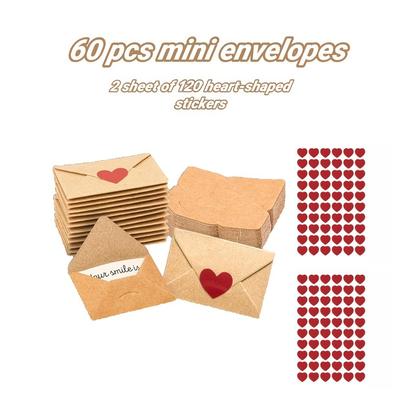 30/60Pcs Mini Envelopes With Heart Stickers Love Notes Cards For Weddings, Valentine'S Day Gifts For Boyfriend, Girlfriend