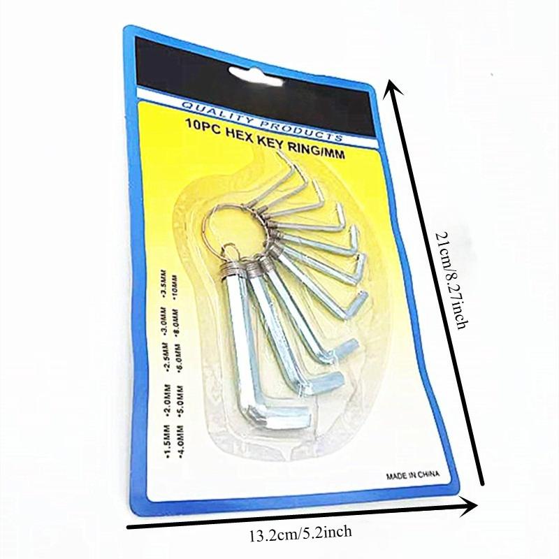 10PCS large inner hexagon, ten packs of silver inner hexagon set inner hexagon wrench