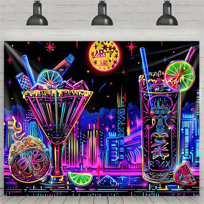 UV Reactive Fluorescent Wine Glass Tapestry - Black Light Responsive Wall Art Room Decoration 180X110
