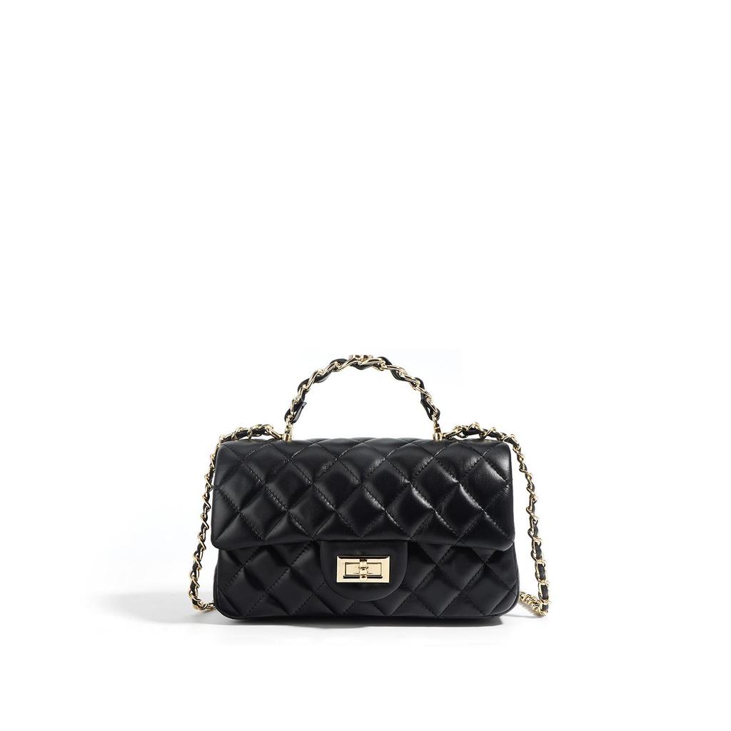 Leather and Cowhide Handbag, One Shoulder Crossbody Women's Bag, Diamond Grid Chain Bag, Versatile, Light Luxury Commuting Women's Bag