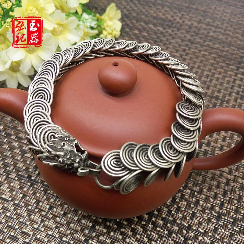 Unisex Ethnic Tibetan Silver Dragon Head Bracelet, Handmade Gift